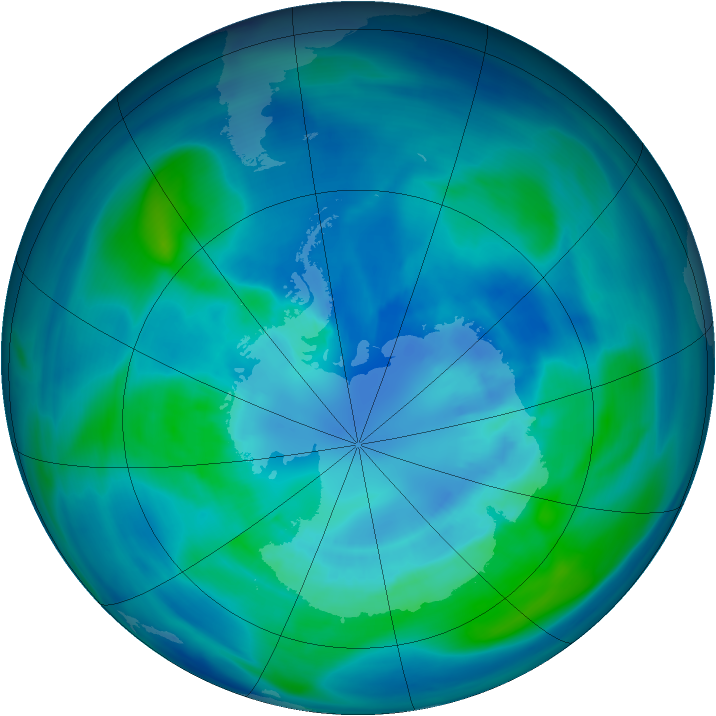 Antarctic ozone map for 03 April 2005